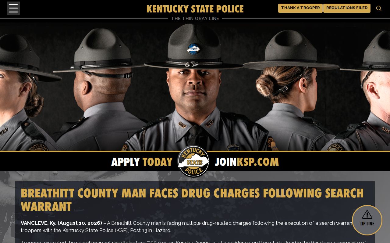 Breathitt County same-day arrest release from Kentucky State Police