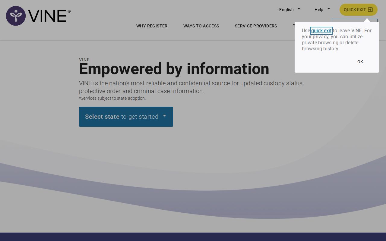 VINELink status notification registration interface