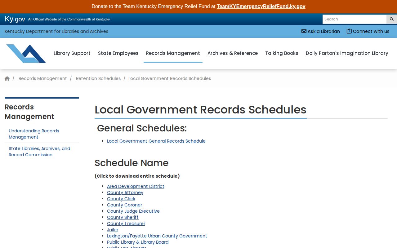 Breathitt County arrest record retention and archive schedules